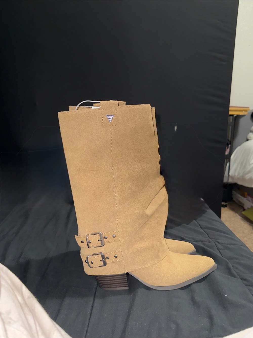 Guess Womens Brown Nianna Western Mid-Calf Buckle Boots